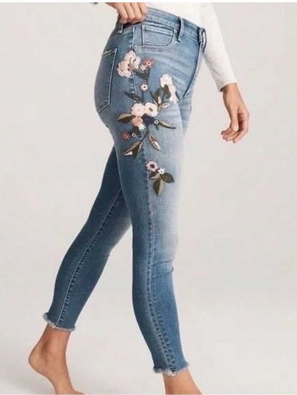 Blue Embroidered Floral Skinny Jeans - Women